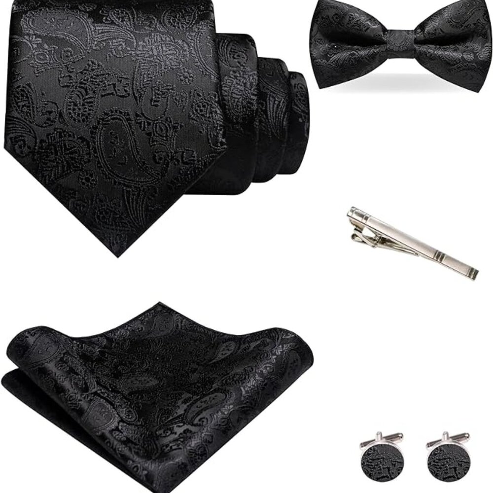 NWOT Men's Complete Paisley Ties with Pocket Square, Cufflinks, and Clip Set NIB